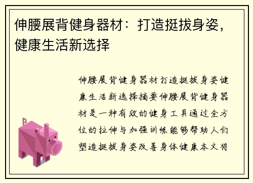 伸腰展背健身器材：打造挺拔身姿，健康生活新选择