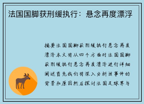 法国国脚获刑缓执行：悬念再度漂浮